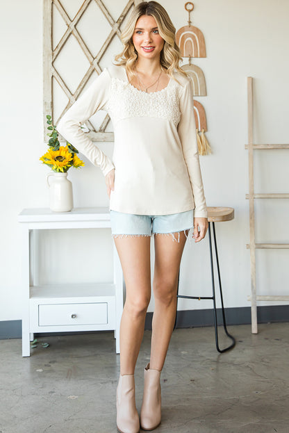 Double Take Lace Crochet Long Sleeve Top