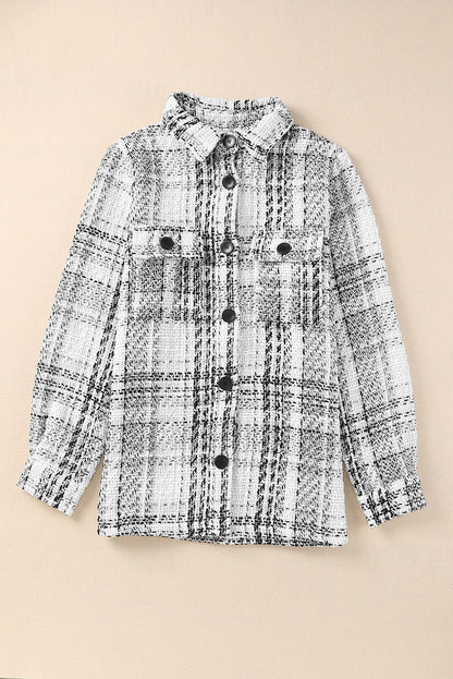 Double Take Plaid Pocketed Long Sleeve Shirt Jacket