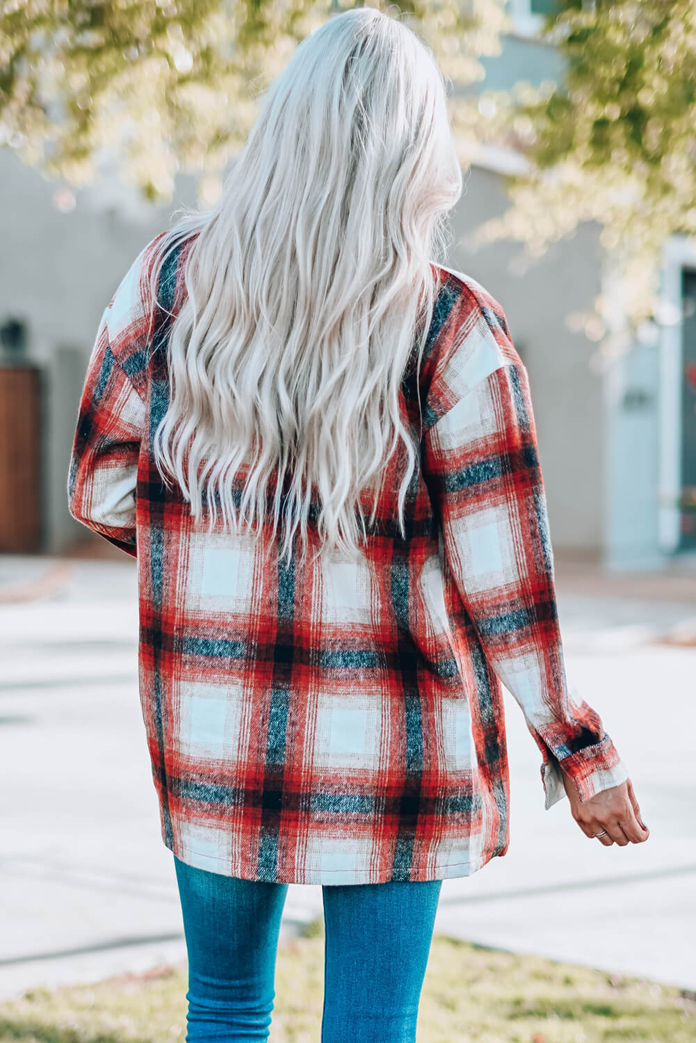 Double Take Plaid Button Up Shirt Jacket with Pockets