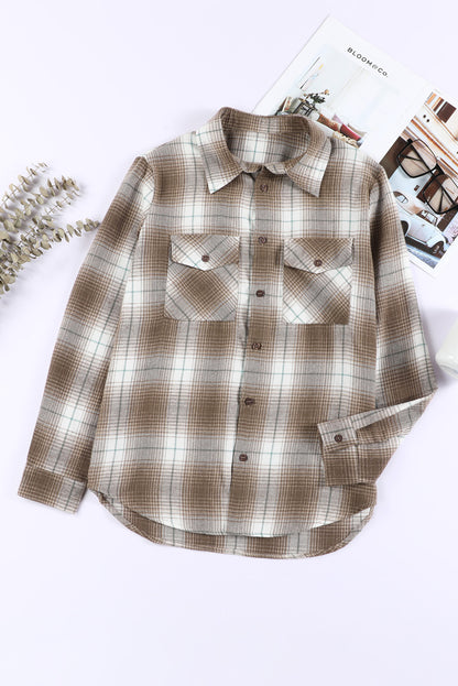 Double Take Plaid Collared Neck Long Sleeve Shirt