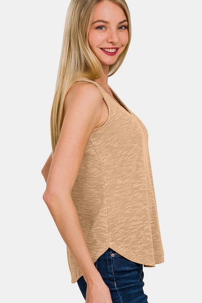 Zenana V-Neck Curved Hem Tank