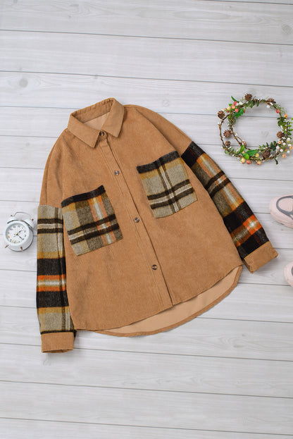 Double Take Color Block Corduroy Dropped Shoulder Jacket