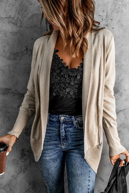 Double Take Long Sleeve Ribbed Hem Open Front Longline Cardigan