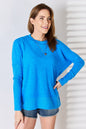 Zenana Ribbed Trim Round Neck Long Sleeve Top