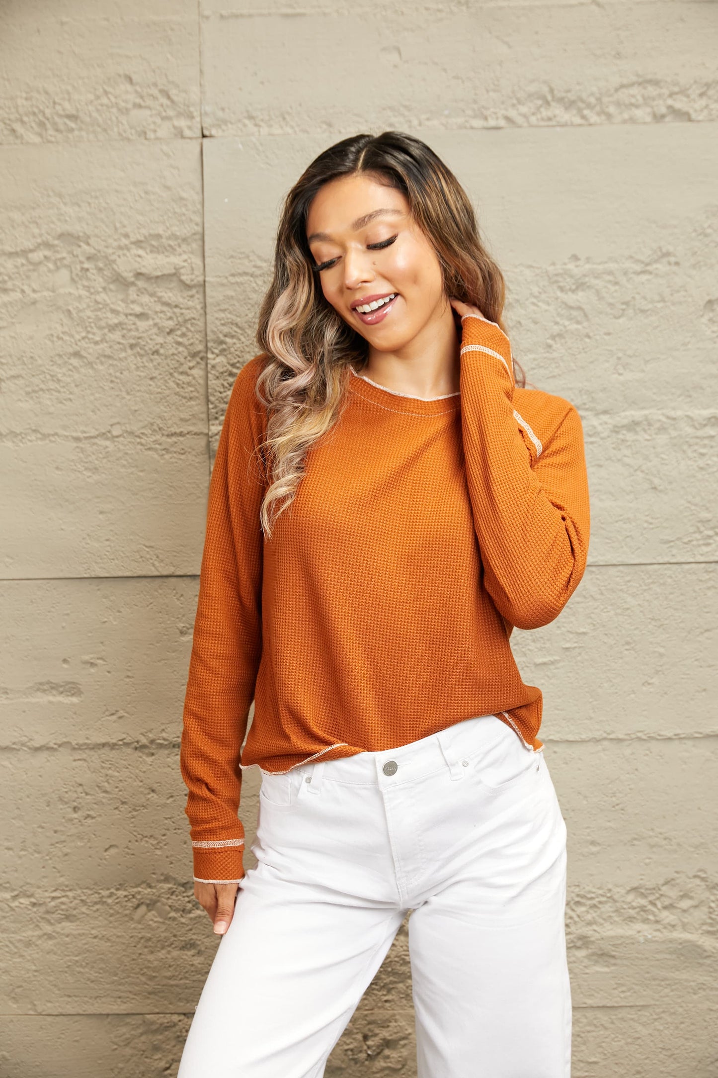 Double Take Long Raglan Sleeve Round Neck Top