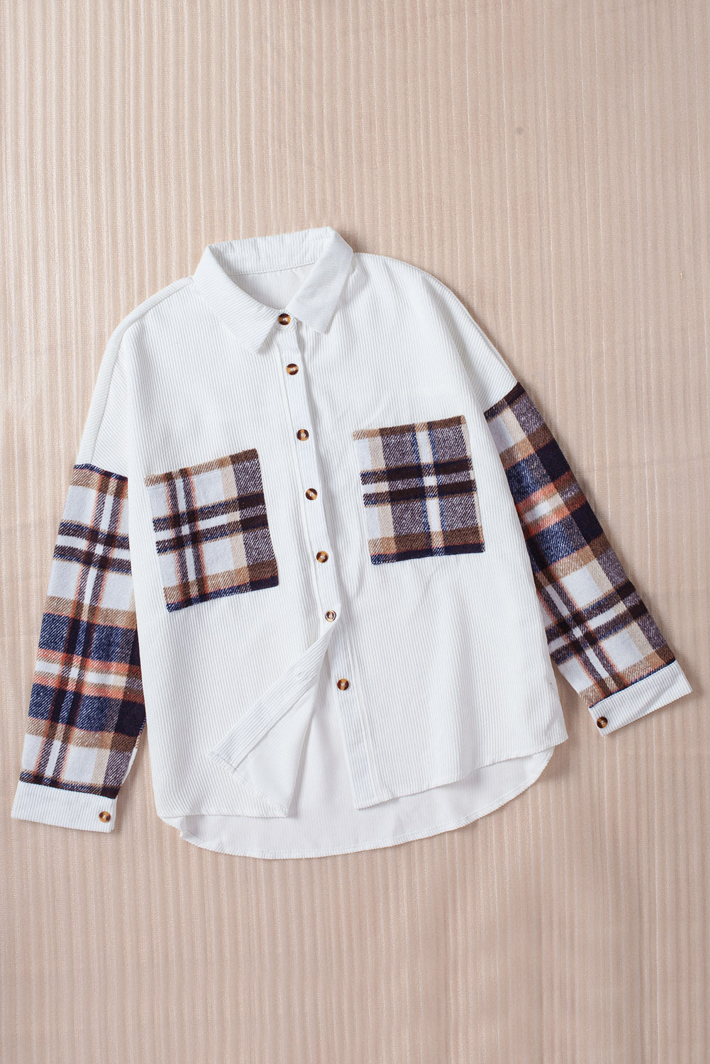 Double Take Color Block Corduroy Dropped Shoulder Jacket