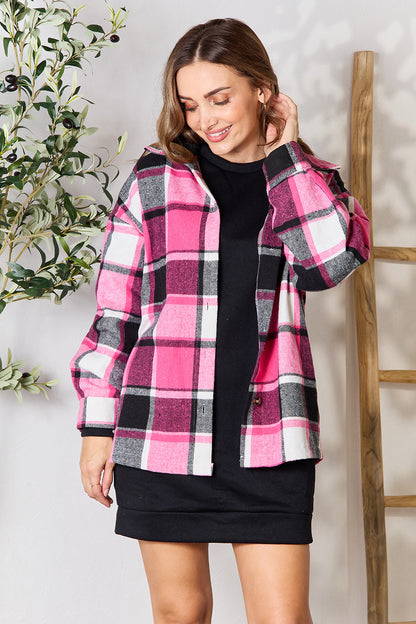 Plaid Button Up Collared Neck Jacket