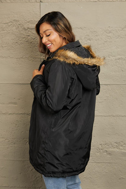 Faux Fur Trim Hooded Puffer Jacket