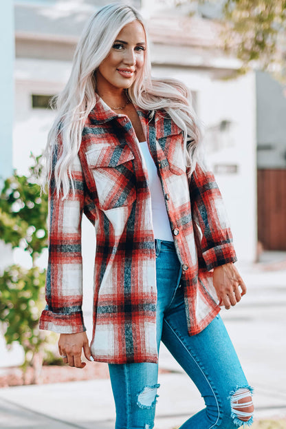 Double Take Plaid Button Up Shirt Jacket with Pockets