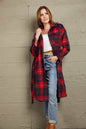 Plaid Belted Button Down Longline Shirt Jacket