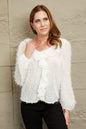 Ruffle Hem Fringe V-Neck Balloon Sleeve Blouse