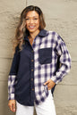 Double Take Plaid Color Block Dropped Shoulder Corduroy Shacket