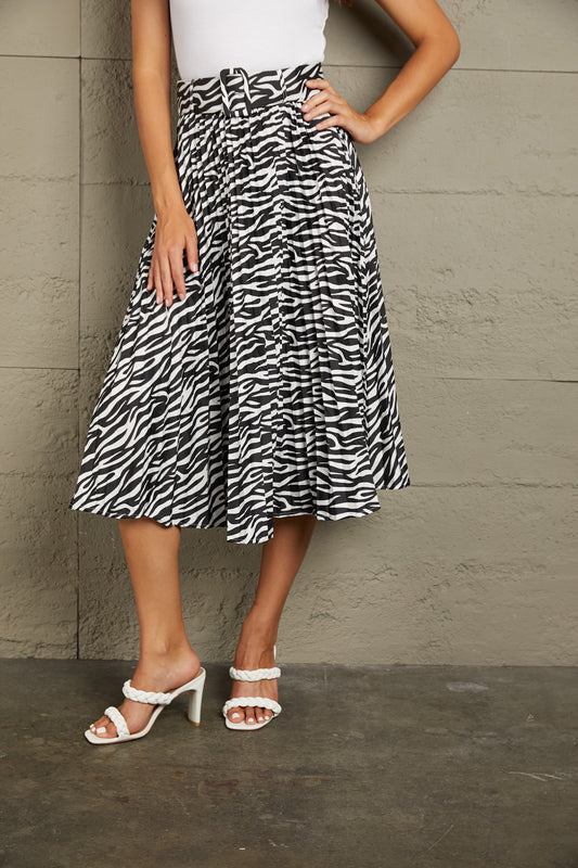 Animal Print Pleated Midi Skirt