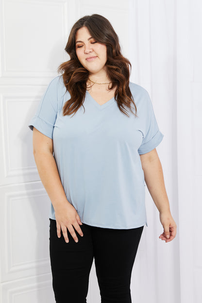 Zenana Simply Comfy Full Size V-Neck Loose Fit T-Shirt in Blue