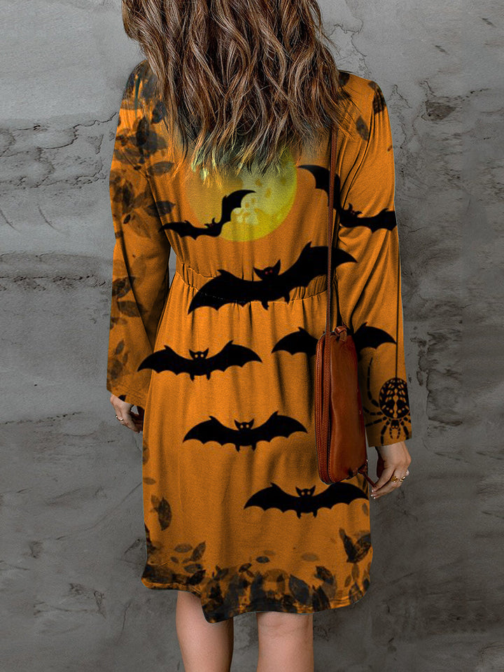 Full Size Halloween Theme Round Neck Long Sleeve Magic Dress