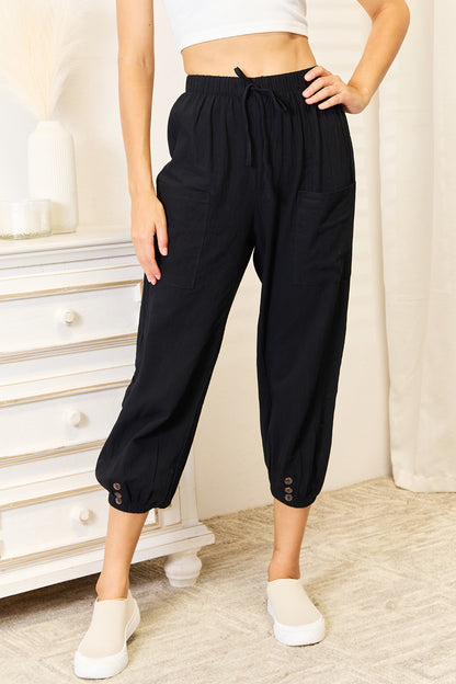 Decorative Button Cropped Pants