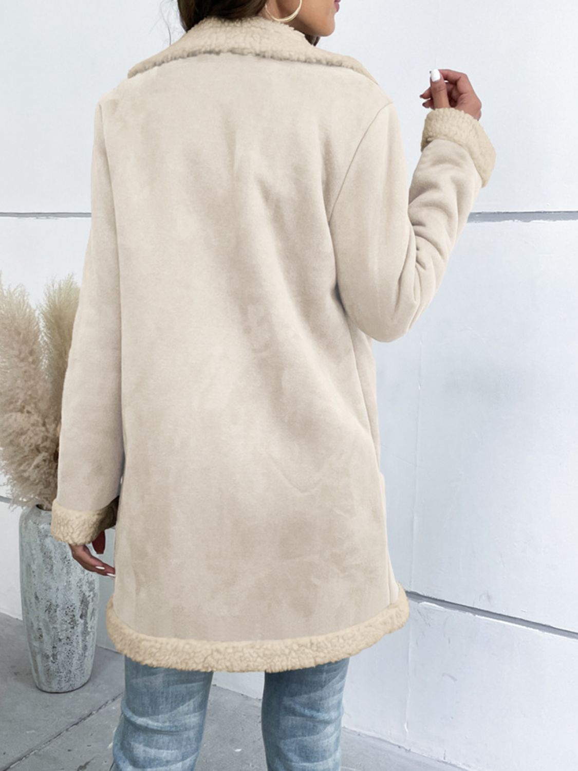 Lapel Collar Teddy Lining Longline Coat