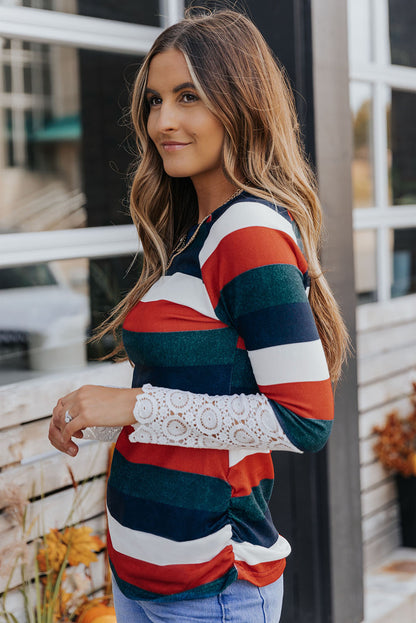 Double Take Striped Round Neck Raglan Sleeve Tee