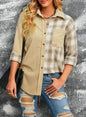 Double Take Plaid Color Block Dropped Shoulder Corduroy Shacket