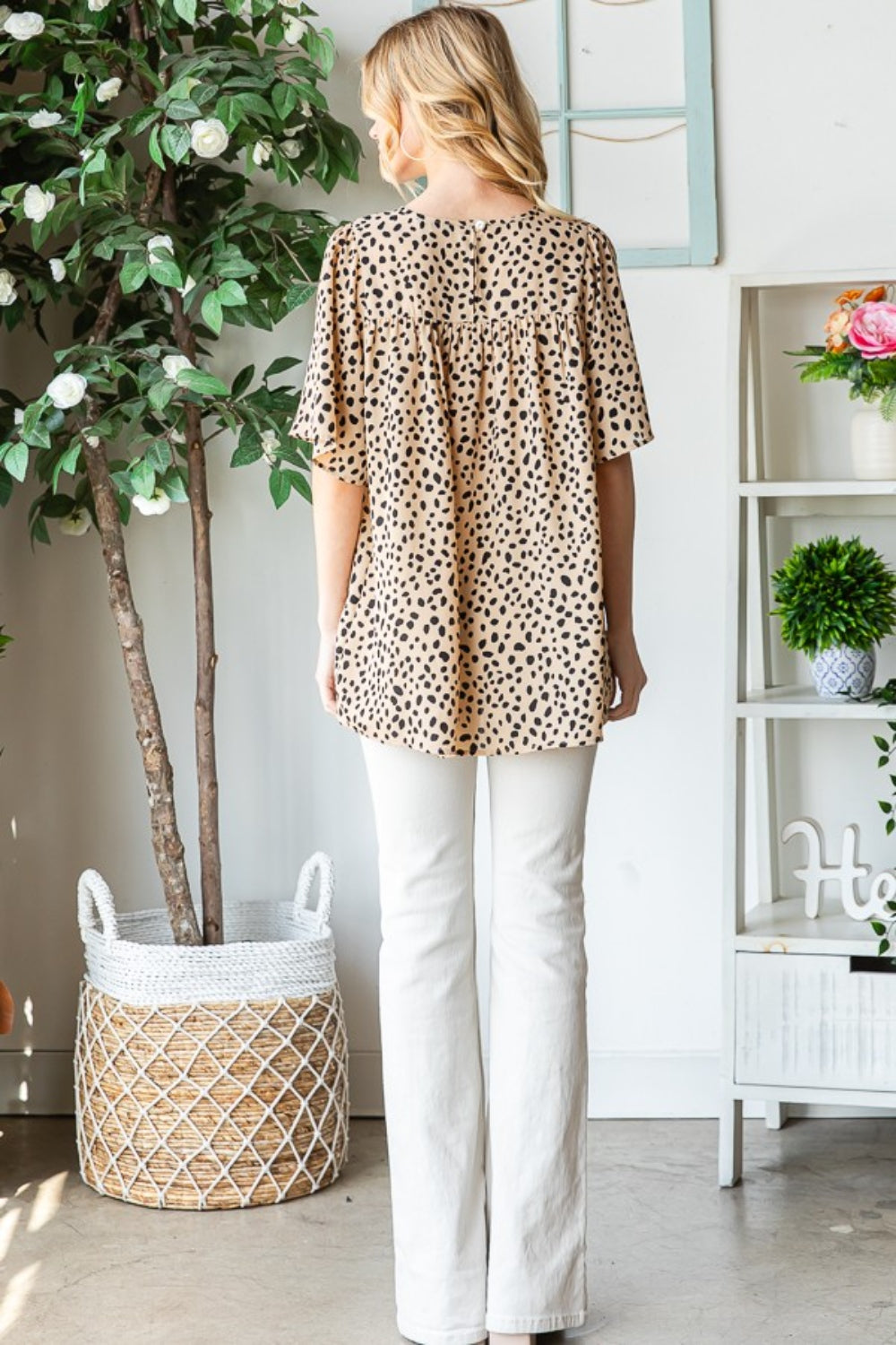 Heimish Full Size Animal Print Flutter Sleeve Blouse