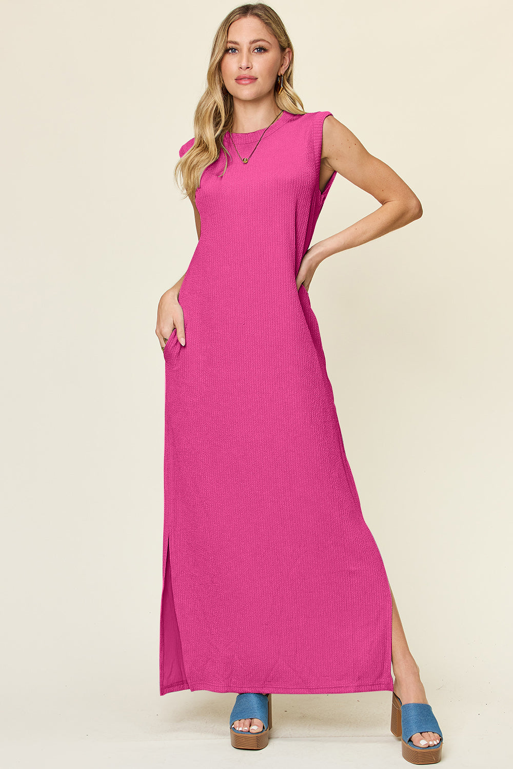 Double Take Full Size Texture Mock Neck Sleeveless Maxi Dress