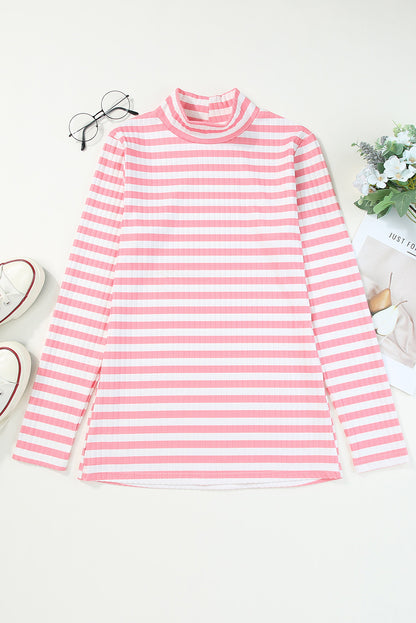 Double Take Striped Mock Neck Long Sleeve Top