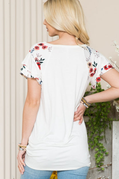 Celeste Full Size Floral Contrast Short Sleeve Top