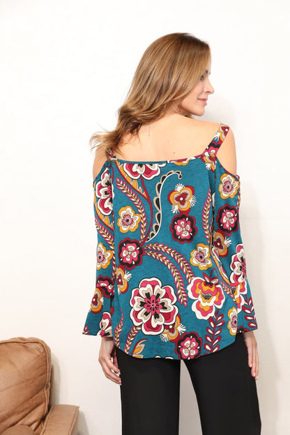 Sew In Love Full Size Floral Cold Shoulder Blouse