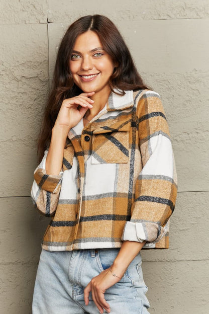 Plaid Collared Neck Jacket with Breast Pockets