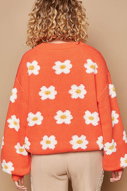 POL Daisy Pattern Drop Shoulder Sweater