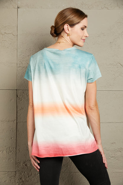 Double Take Tie-Dye V-Neck Short Sleeve Tee