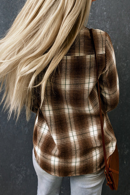 Double Take Plaid Collared Neck Long Sleeve Shirt