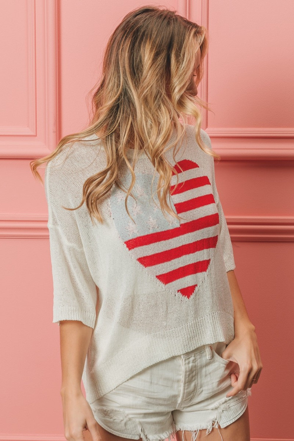 BiBi Striped Heart Contrast Knit Top