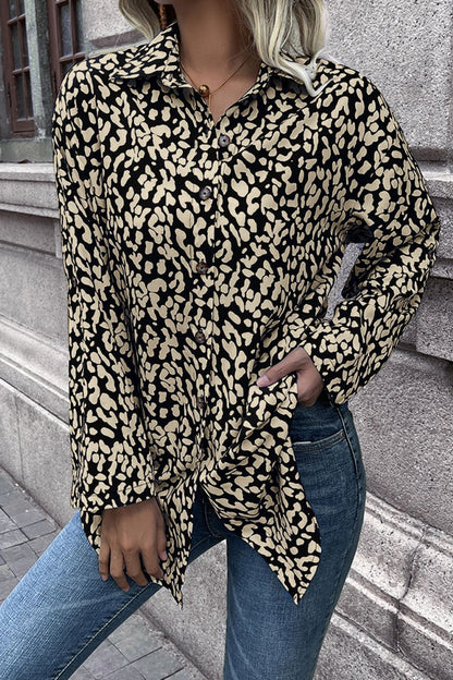 Leopard Roll-Tap Sleeve Shirt