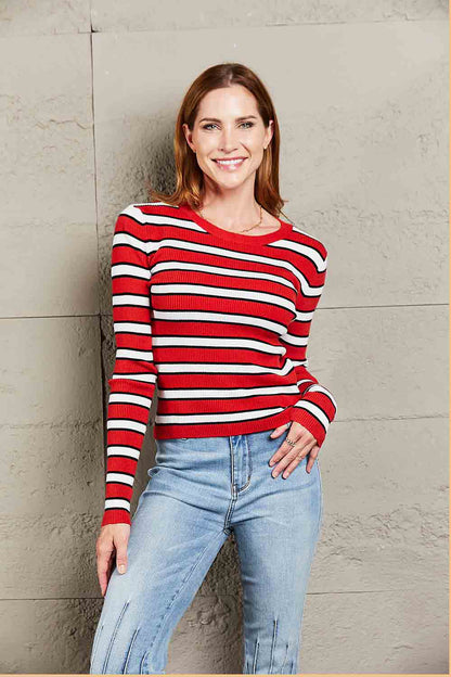 Double Take Striped Round Neck Long Sleeve Top