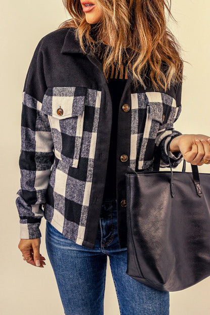 Double Take Plaid Button-Up Shirt Jacket with Pockets