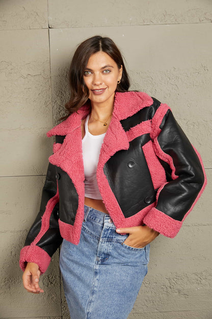 Contrast Color Double-Breasted Jacket