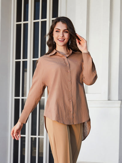 Dropped Shoulder Collared High-Low Shirt