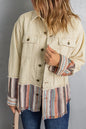 Double Take Striped Frayed Hem Corduroy Jacket