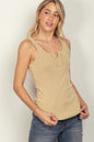 VERY J Washed Ribbed Tank with Placket Detail