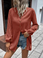 Notched Neck Balloon Sleeve Shirt